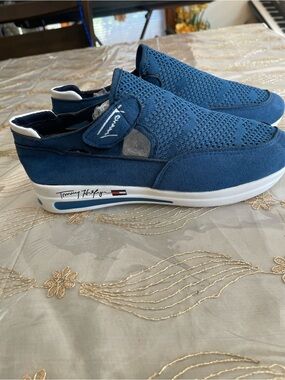 Tommy Hilfiger Blue Knit Slip-On Sneakers